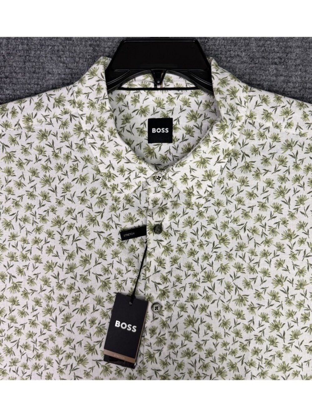 Hugo Boss Mens 3XL Roan Linen Blend Shirt Medium Green Floral $178 S/S NWT